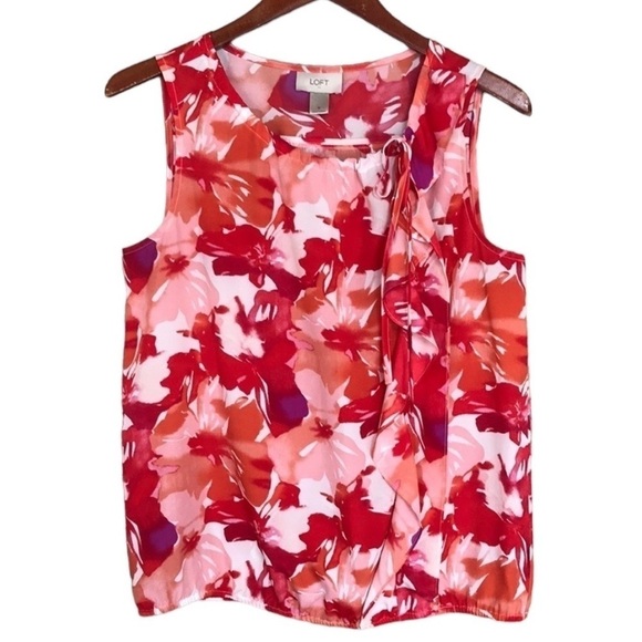 LOFT Tops - Ann Taylor LOFT Factory Floral Sleeveless Ruffle Tie Neck Top Small